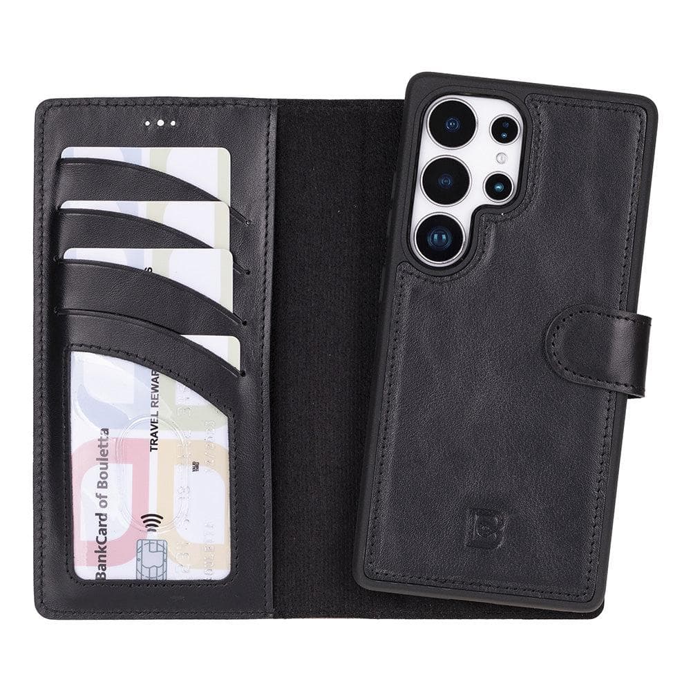 Luxury Handmade Genuine Leather Phone Case for Samsung Galaxy S25 Ultra – Magnetic & Detachable, Unisex Black Bouletta