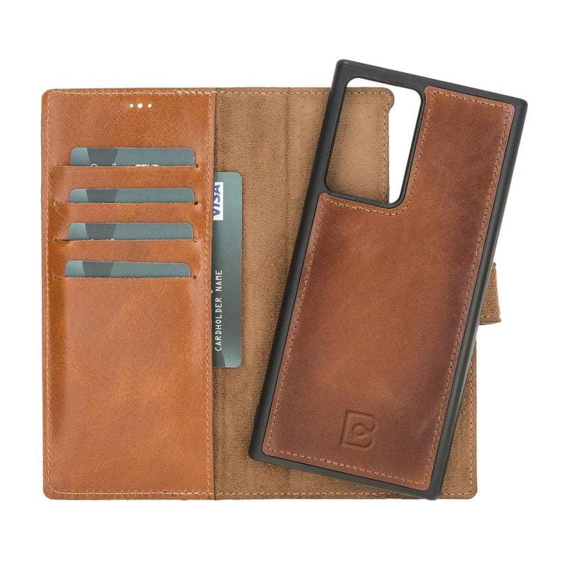 Magic Galaxy Note 20 Series Detachable Genuine Leather Wallet Case - MW Galaxy Note 20 / Burnished Rustic Tan Bouletta