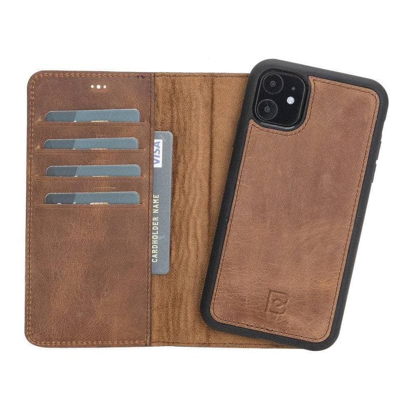 Magic iPhone 11 Series Detachable Genuine Leather Wallet Case - MW iPhone 11 Pro Max / Antic Brown Bouletta