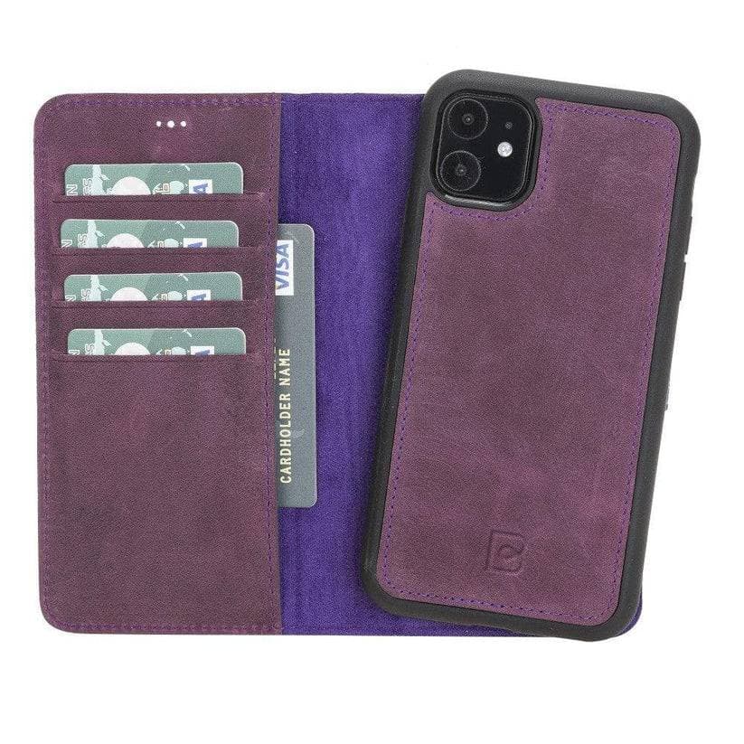 Magic iPhone 11 Series Detachable Genuine Leather Wallet Case - MW iPhone 11 Pro Max / Antic Purple Bouletta
