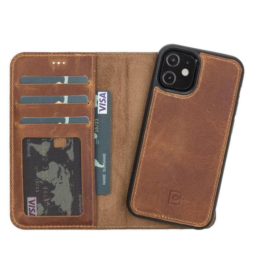 Magic iPhone 11 Series Detachable Genuine Leather Wallet Case - MW iPhone 11 Pro Max / Antic Mocca Bouletta
