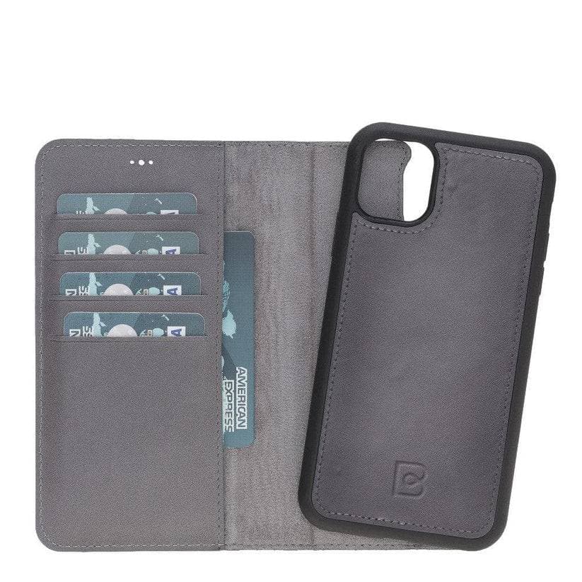 Magic iPhone 11 Series Detachable Genuine Leather Wallet Case - MW iPhone 11 / Burnished Rustic Gray Bouletta
