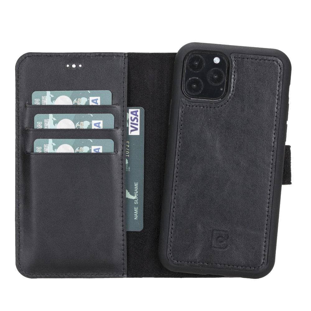 Magic iPhone 11 Series Detachable Genuine Leather Wallet Case - MW iPhone 11 / Rustic Black Bouletta