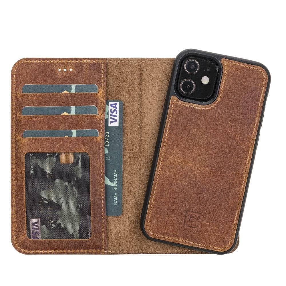 Magic iPhone 11 Series Detachable Genuine Leather Wallet Case - MW iPhone 11 / Antic Mocca Bouletta