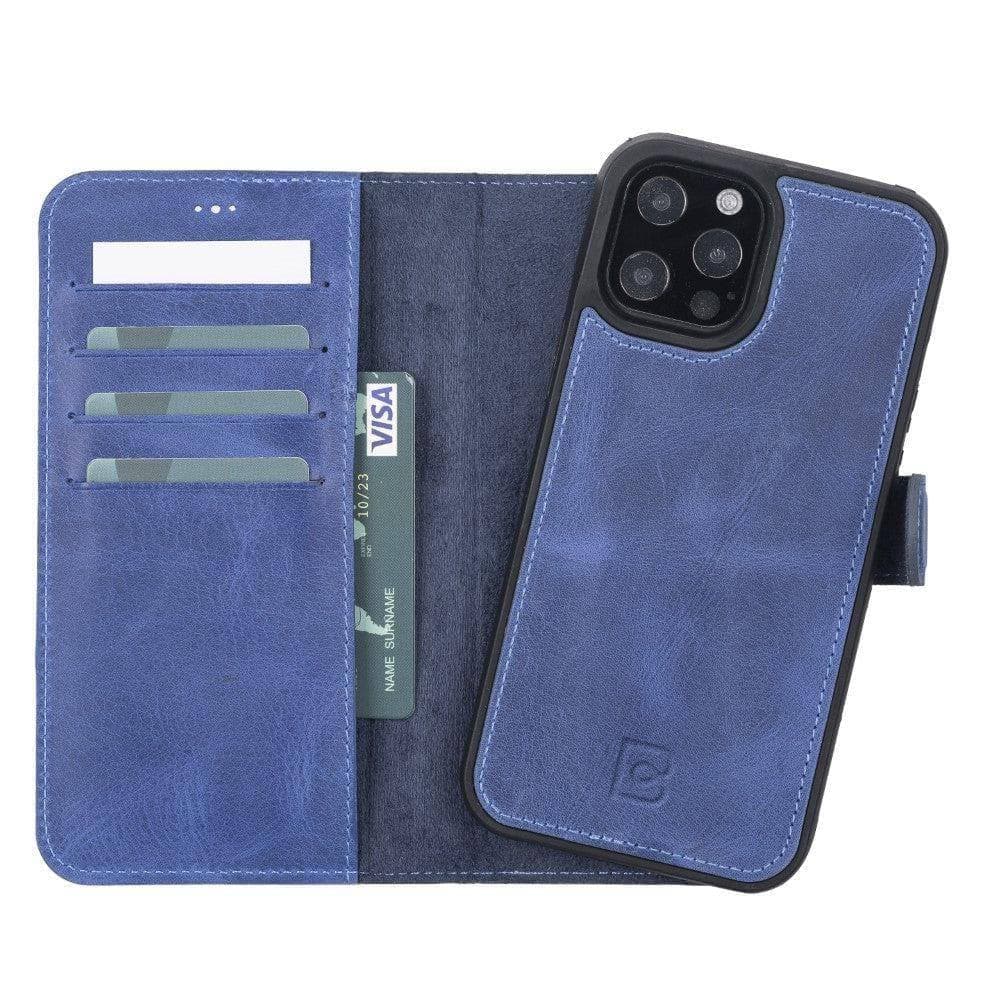 Magic iPhone 12 Series Detachable Genuine Leather Wallet Case - MW iPhone 12 Pro Max / Antic Ocean Blue Bouletta