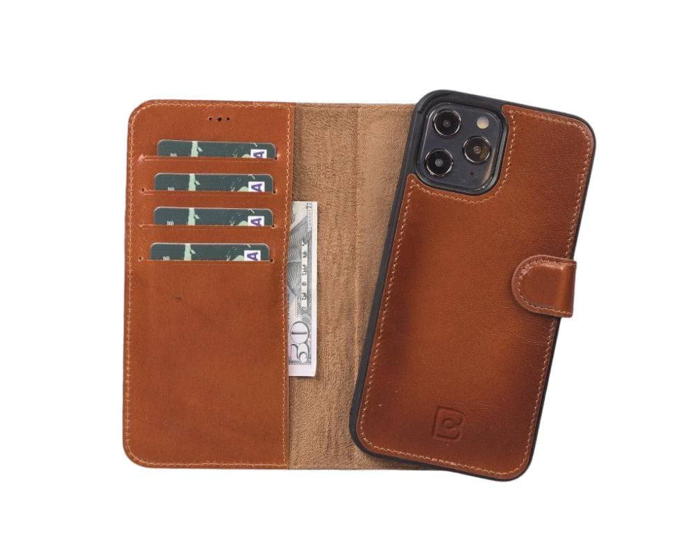 Magic iPhone 12 Series Detachable Genuine Leather Wallet Case - MW iPhone 12 Pro Max / Burnished Rustic Tan Bouletta