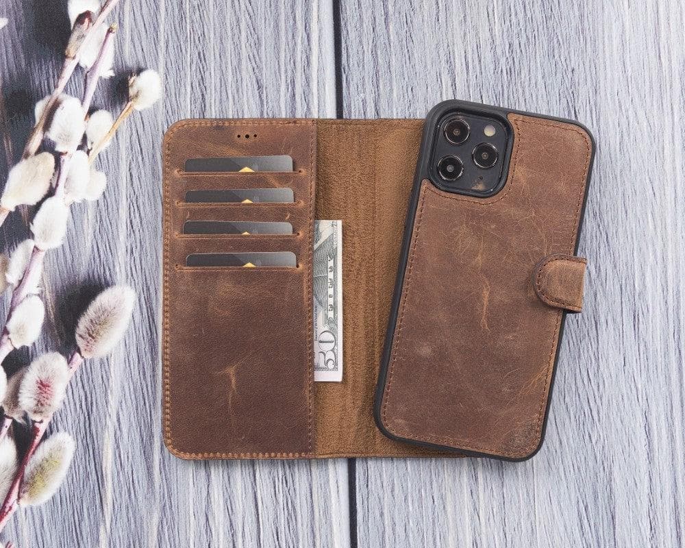 Magic iPhone 12 Series Detachable Genuine Leather Wallet Case - MW Bouletta