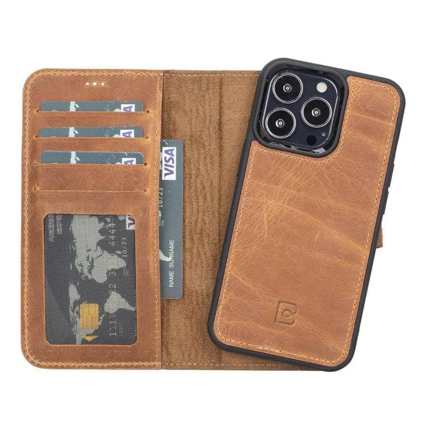 Magic iPhone 13 Series Detachable Genuine Leather Wallet Case - MW iPhone 13 Pro Max / Antic Mocca Bouletta