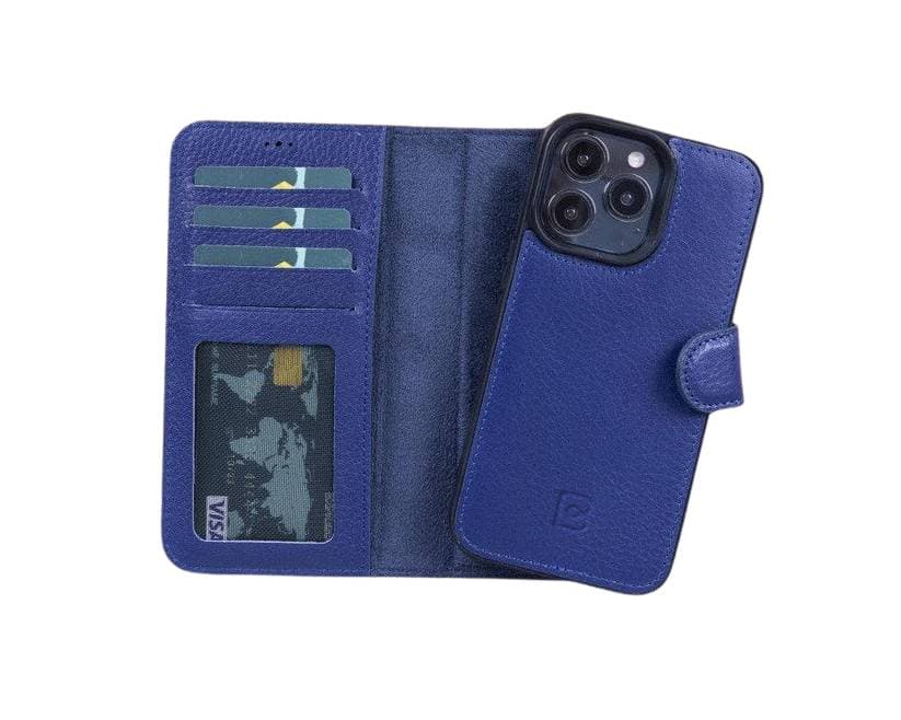 Magic iPhone 13 Series Detachable Genuine Leather Wallet Case - MW iPhone 13 Pro / Fiesta Azure Bouletta