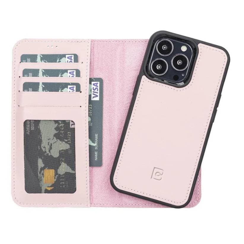 Magic iPhone 13 Series Detachable Genuine Leather Wallet Case - MW iPhone 13 / Nude Pink Bouletta
