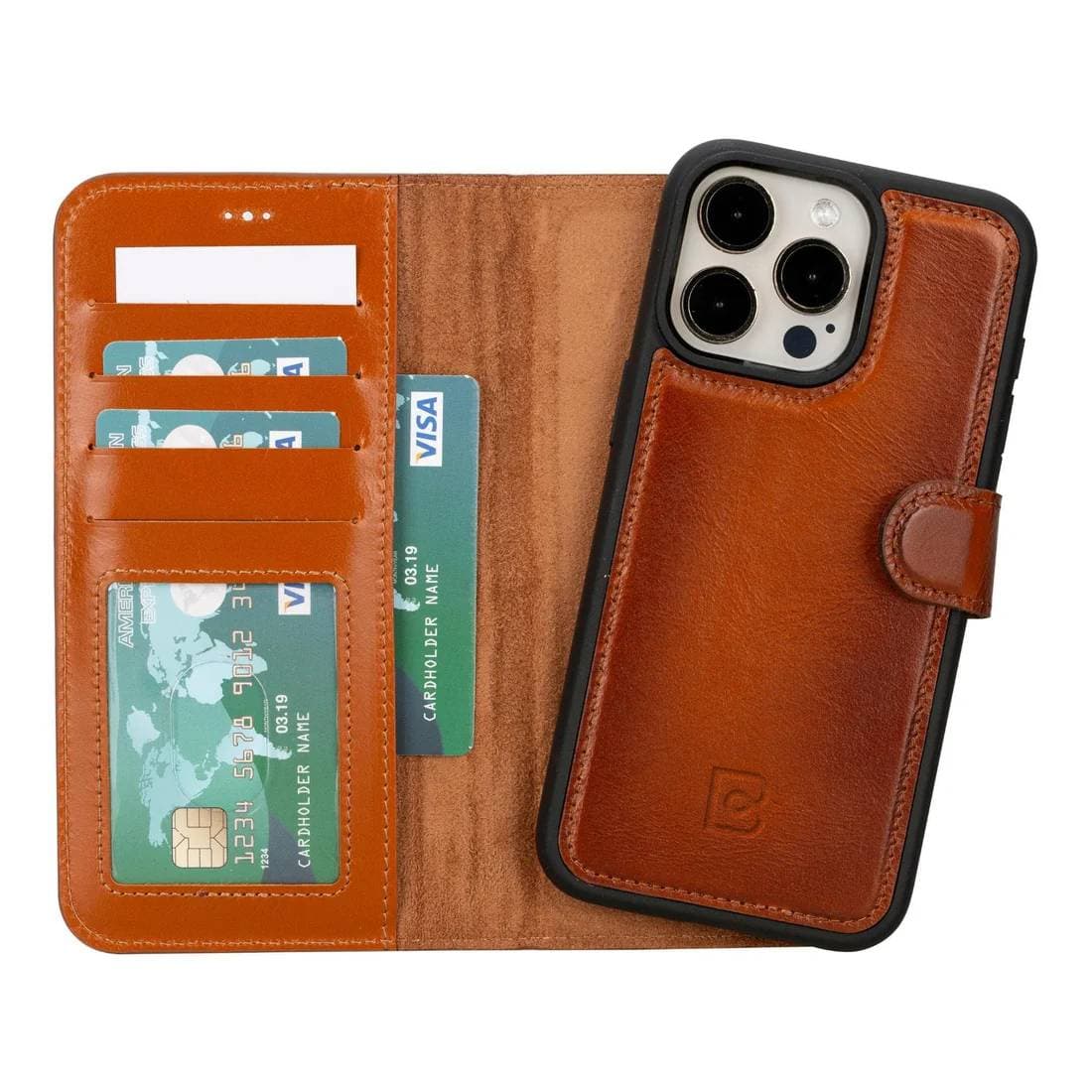 Magic iPhone 15 Series Detachable Leather Wallet Case iPhone 15 Pro Max / BURNISHED RUSTIC TAN Bouletta