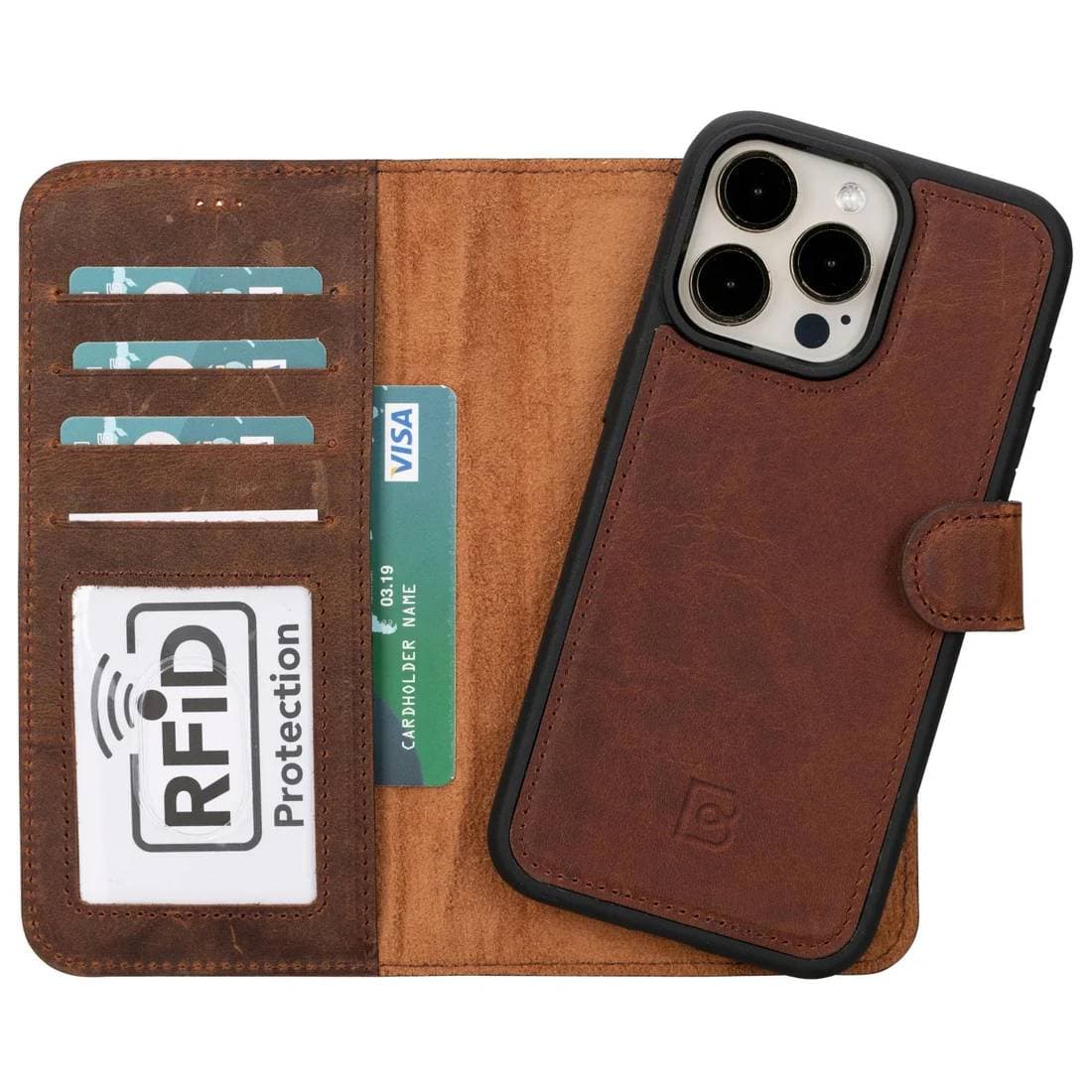 Magic iPhone 15 Series Detachable Leather Wallet Case iPhone 15 Pro / ANTIC BROWN Bouletta