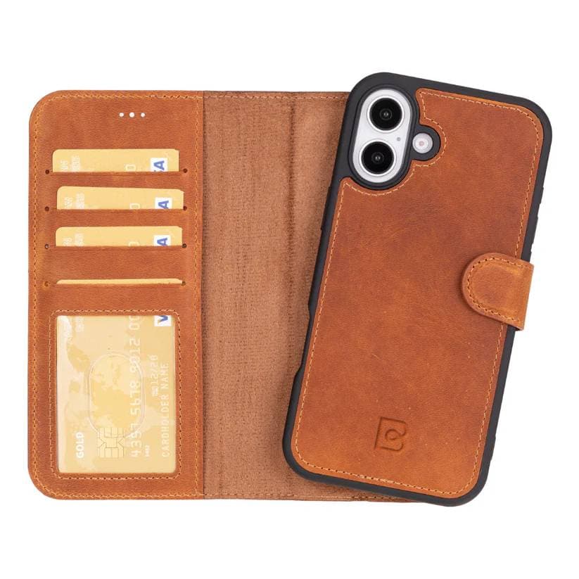 Magic iPhone 16 Detachable Genuine Leather Case Mocca Bouletta