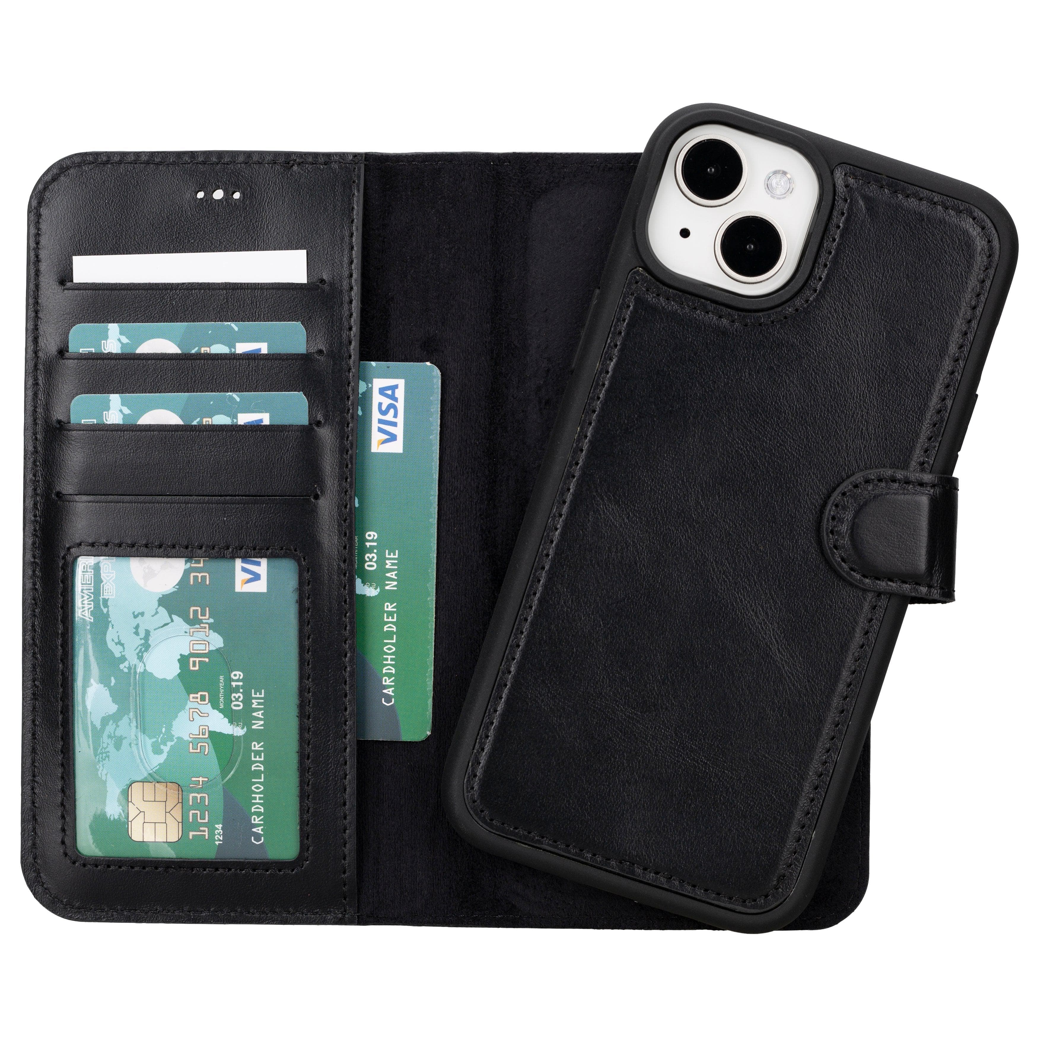 Magic iPhone 16 Detachable Genuine Leather Case Black Bouletta