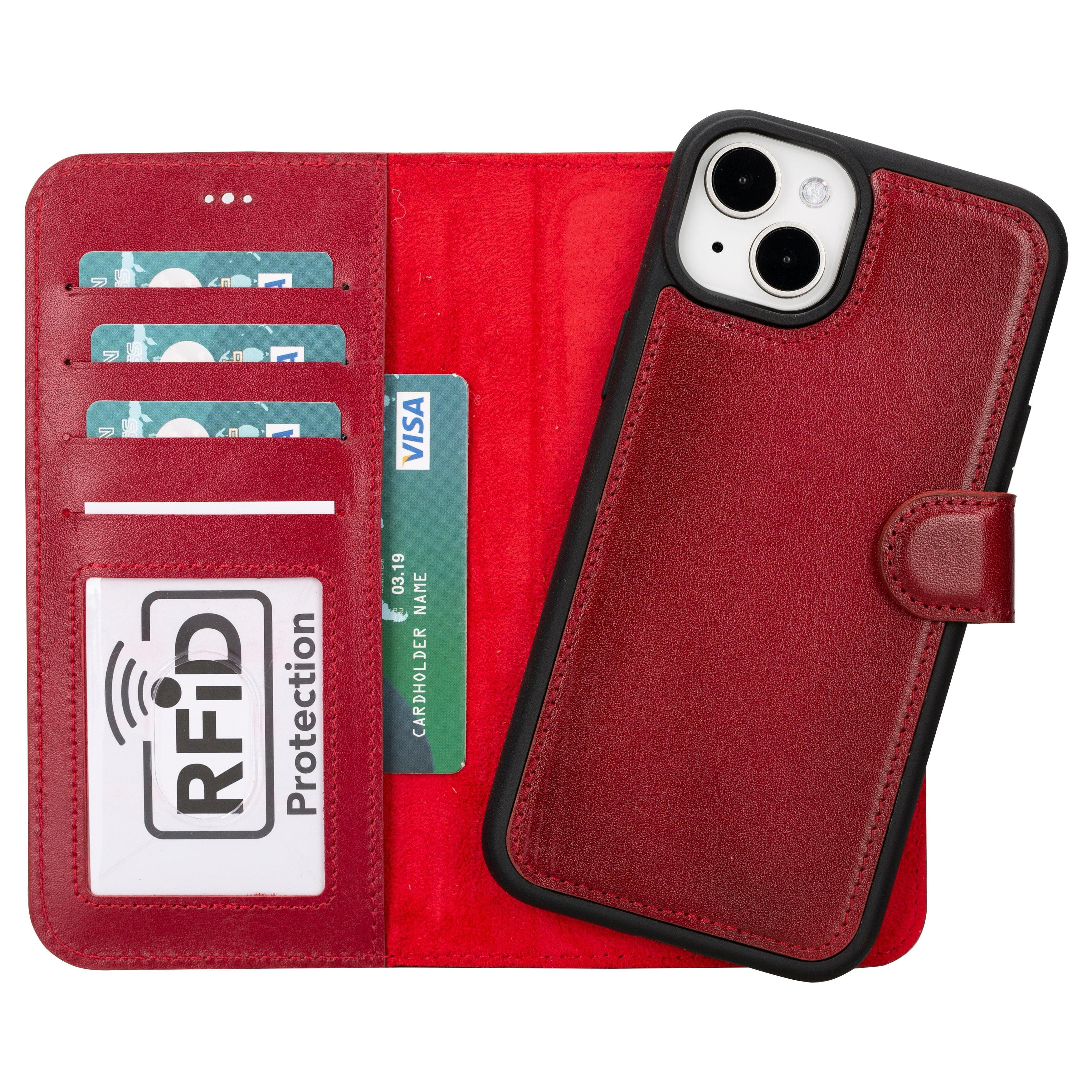 Magic iPhone 16 Detachable Genuine Leather Case Red Bouletta