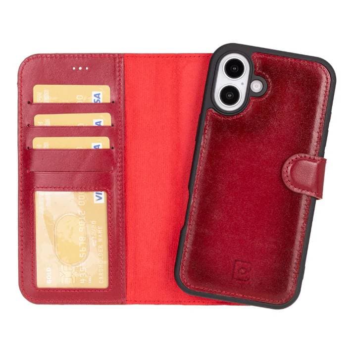 Magic iPhone 16 Plus Detachable Genuine Leather Case Red Bouletta