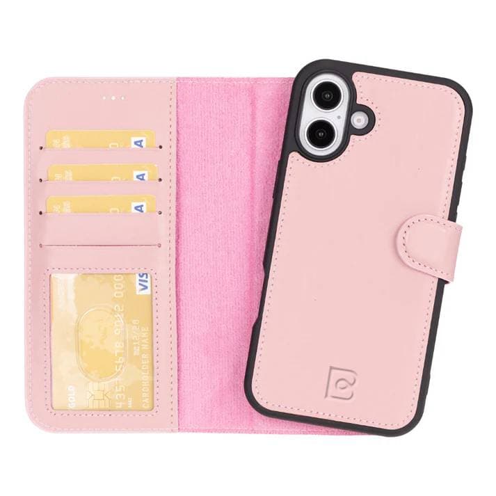 Magic iPhone 16 Plus Detachable Genuine Leather Case Pink Bouletta