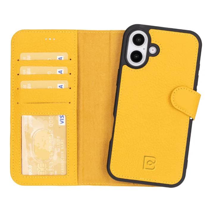 Magic iPhone 16 Plus Detachable Genuine Leather Case Yellow Bouletta
