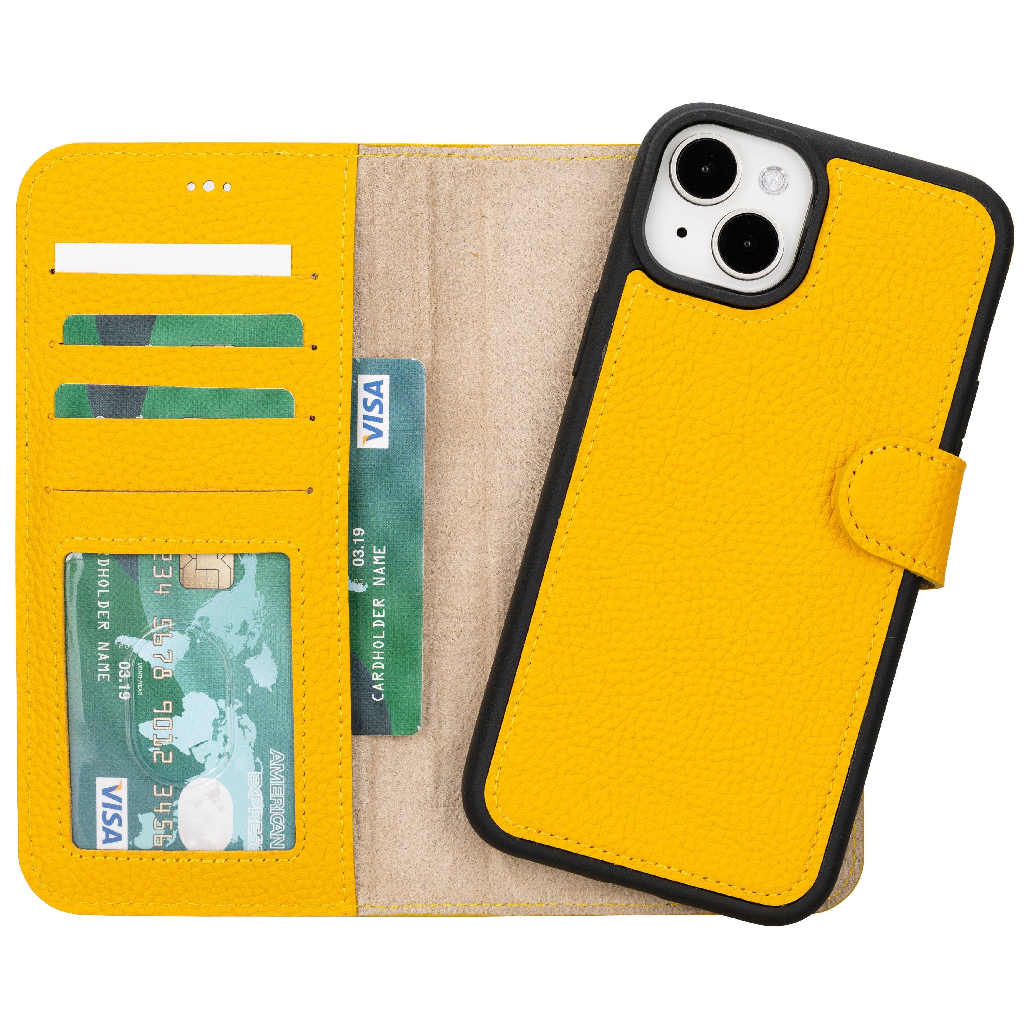 Magic iPhone 16 Plus Detachable Genuine Leather Case Yellow Bouletta