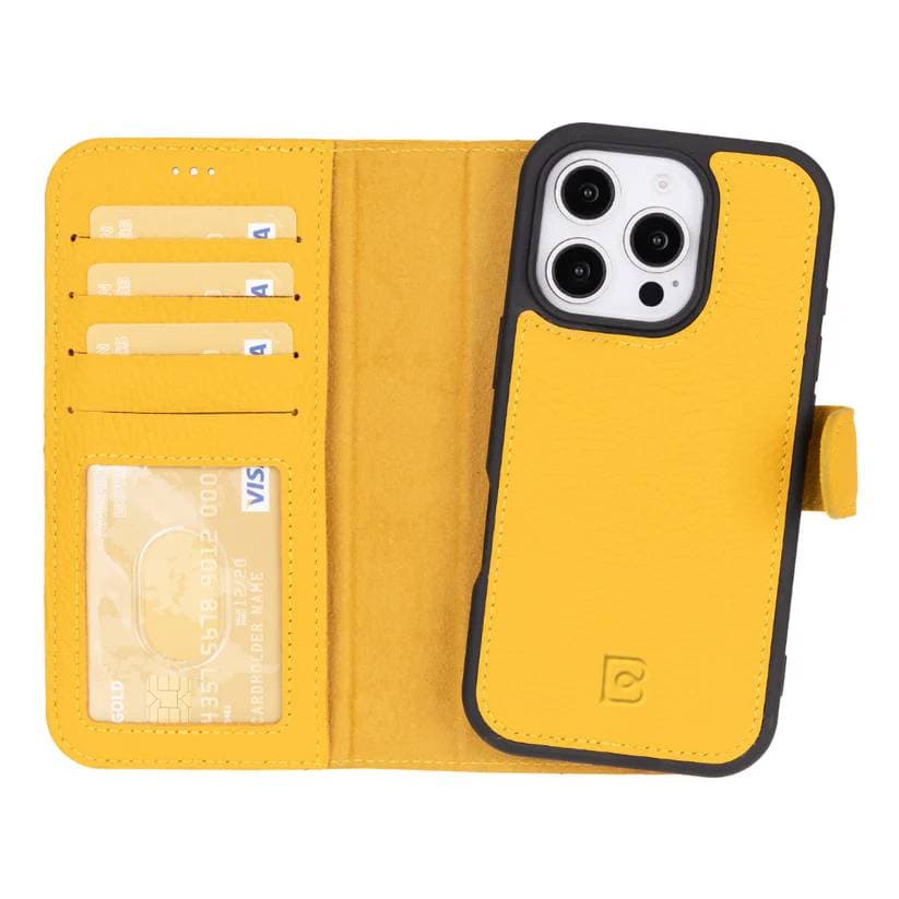 Magic iPhone 16 Pro Detachable Genuine Leather Case Yellow Bouletta