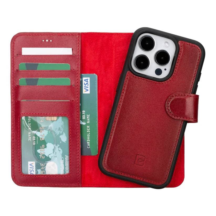 Magic iPhone 16 Pro Detachable Genuine Leather Case Red Bouletta