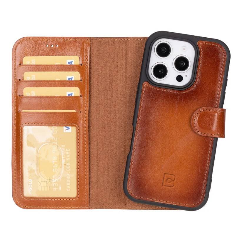 Magic iPhone 16 Pro Detachable Genuine Leather Case Tan Bouletta