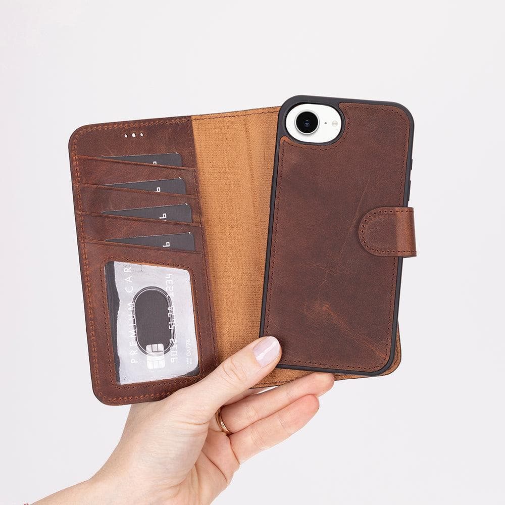 Magic iPhone 16e Detachable Leather Wallet Case Saddle Brown Bouletta