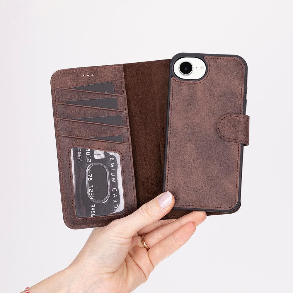 Magic iPhone 16e Detachable Leather Wallet Case Dark Brown Bouletta