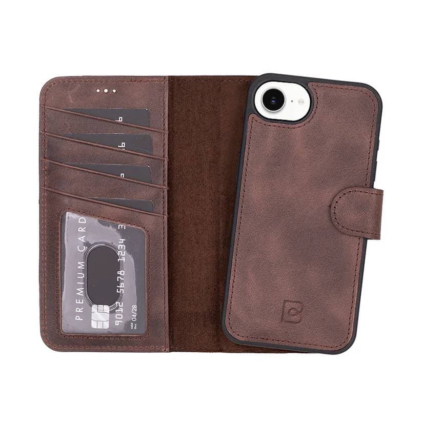 Magic iPhone 16e Detachable Leather Wallet Case Dark Brown Bouletta