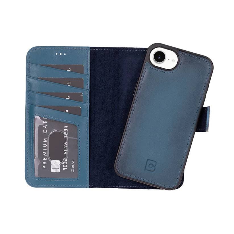 Magic iPhone 16e Detachable Leather Wallet Case Blue Bouletta