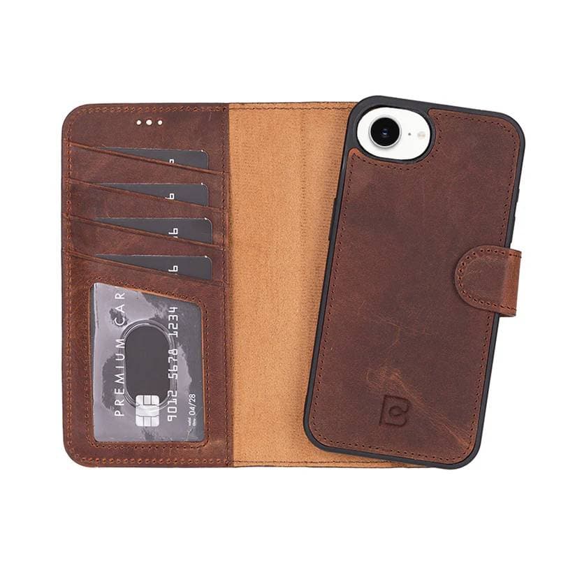 Magic iPhone 16e Detachable Leather Wallet Case Saddle Brown Bouletta