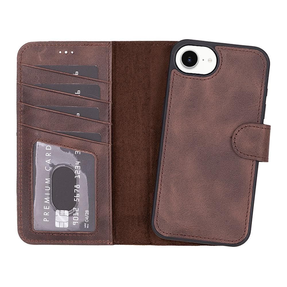 Magic iPhone 16e Leather Detachable Wallet Case Dark Brown Bouletta
