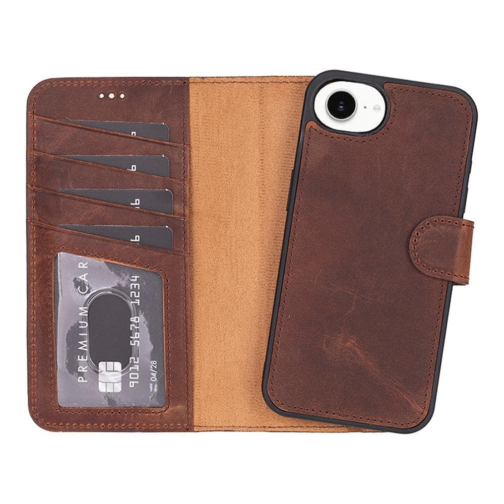 Magic iPhone 16e Leather Detachable Wallet Case Saddle Brown Bouletta