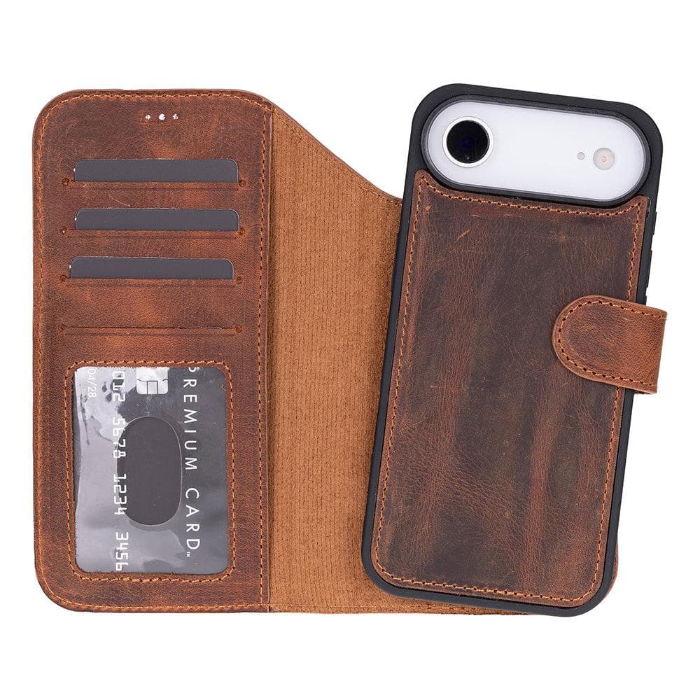 Magic iPhone 17 Air Leather Detachable Wallet Case Saddle Brown Bouletta