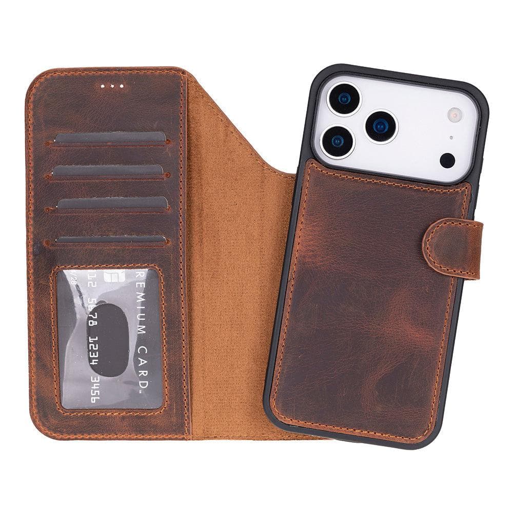 Magic iPhone 17 Pro Leather Detachable Wallet Case Saddle Brown Bouletta