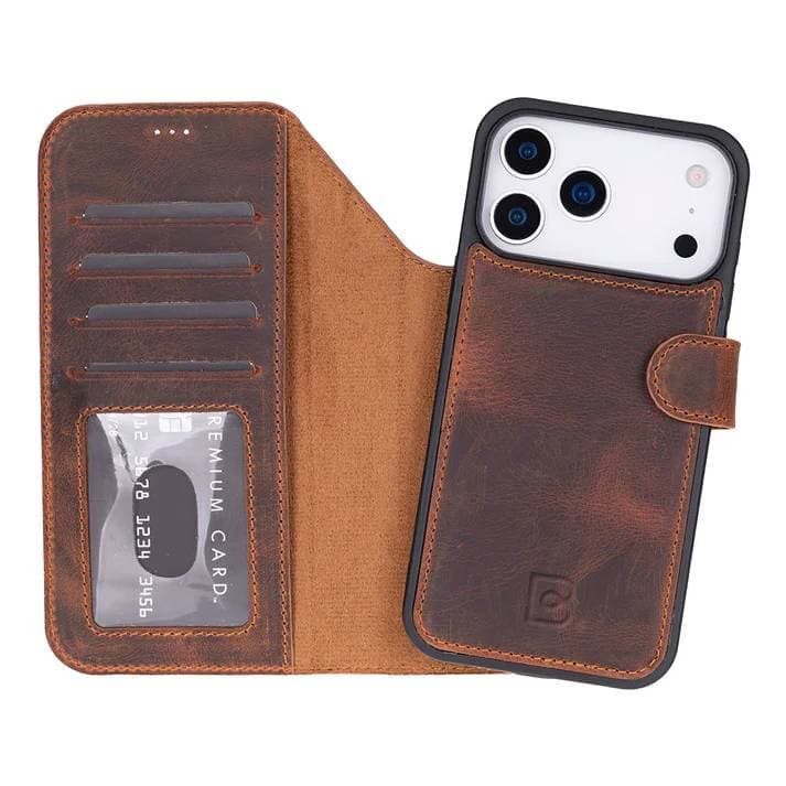 Magic iPhone 17 Pro Max Leather Detachable Wallet Case Saddle Brown Bouletta