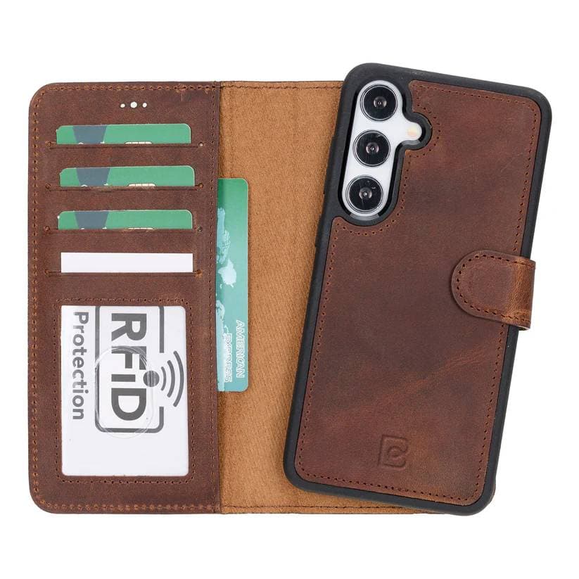 Magic Samsung Galaxy S24 Series Detachable Leather Wallet Case - MW Galaxy S24 Plus / Antic Brown Bouletta