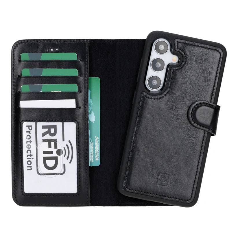Magic Samsung Galaxy S24 Series Detachable Leather Wallet Case - MW Galaxy S24 / Rustic Black Bouletta