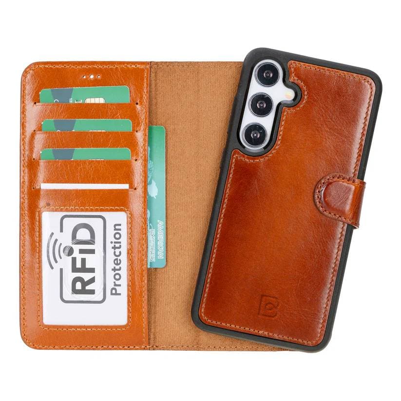 Magic Samsung Galaxy S24 Series Detachable Leather Wallet Case - MW Galaxy S24 / Burnished Rustic Tan Bouletta