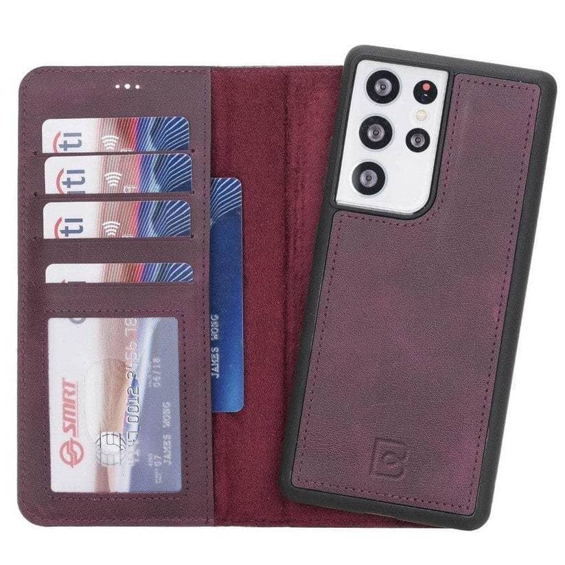 Magic Samsung Series Detachable Genuine Leather Wallet Case - MW Galaxy S21 Ultra / Tiguan Merlot Bouletta