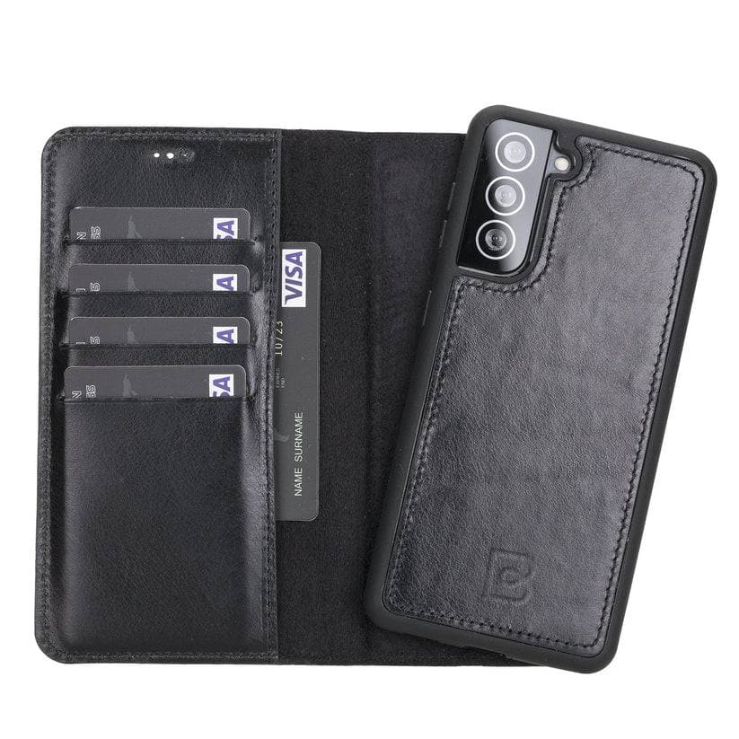 Magic Samsung Series Detachable Genuine Leather Wallet Case - MW Galaxy S21 Plus / Rustic Black Bouletta