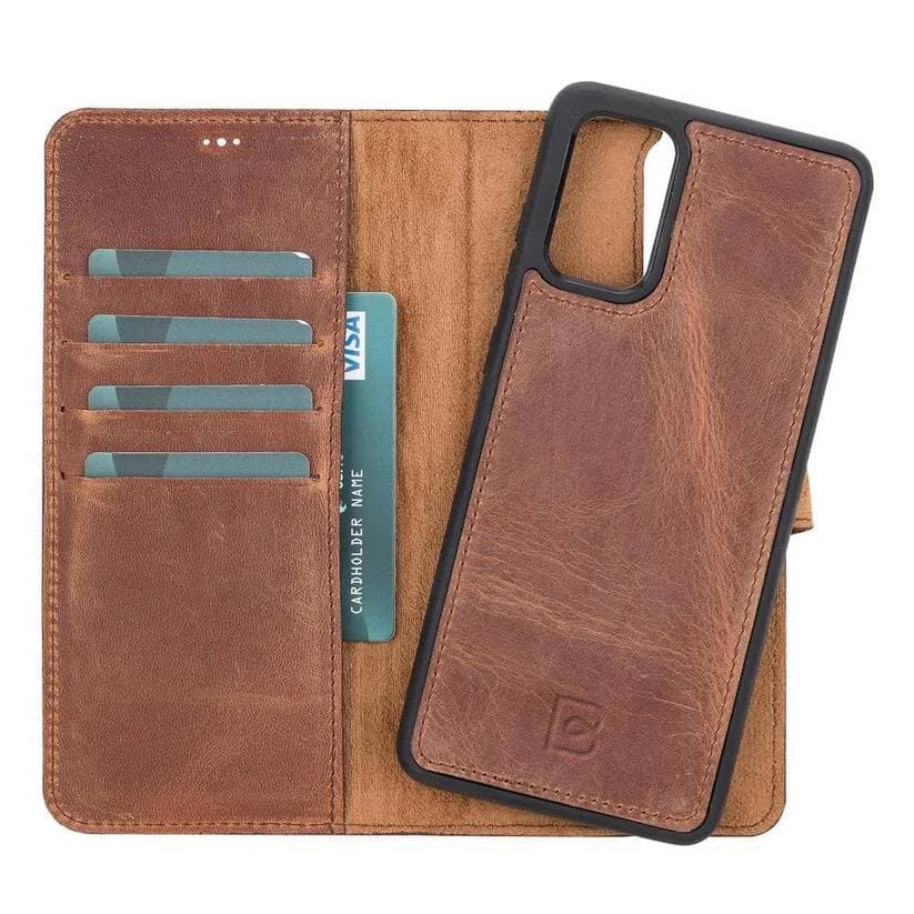 Magic Samsung Series Detachable Genuine Leather Wallet Case - MW Galaxy S20 / Antic Brown Bouletta