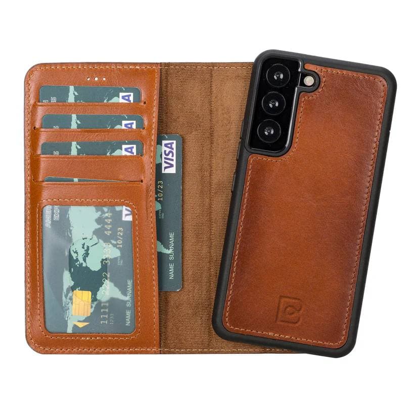 Magic Samsung Series Detachable Genuine Leather Wallet Case - MW Galaxy S22 / Burnished Rustic Tan Bouletta