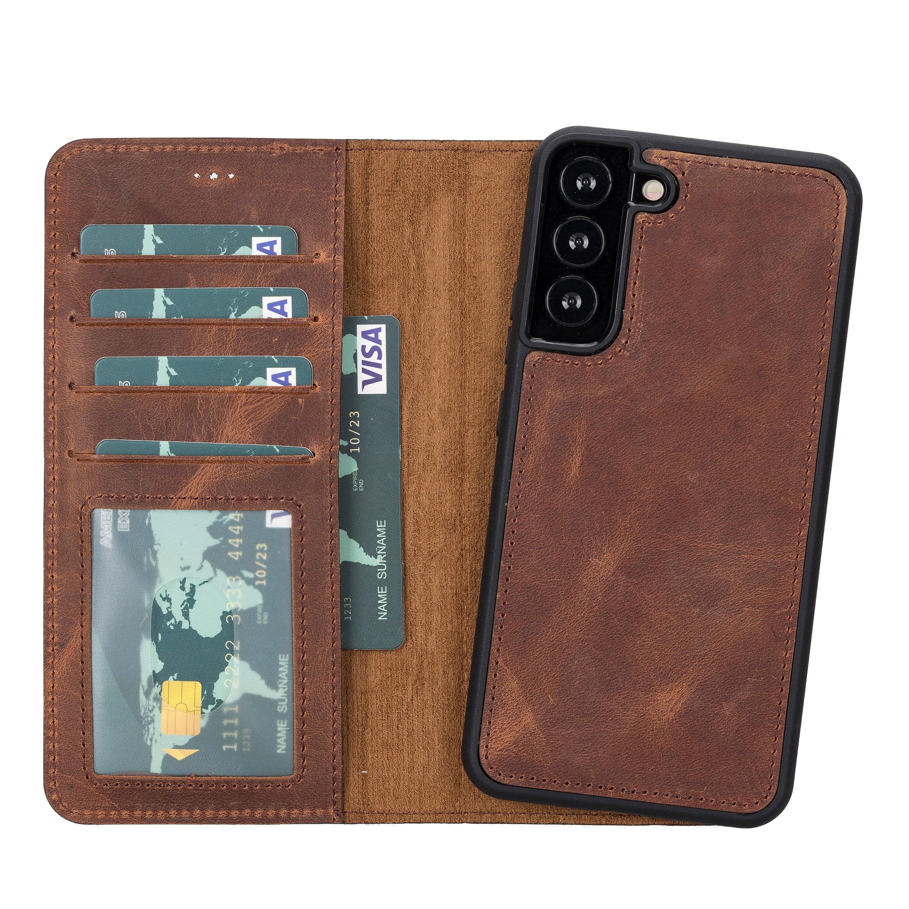 Magic Samsung Series Detachable Genuine Leather Wallet Case - MW Galaxy S22 / Antic Brown Bouletta