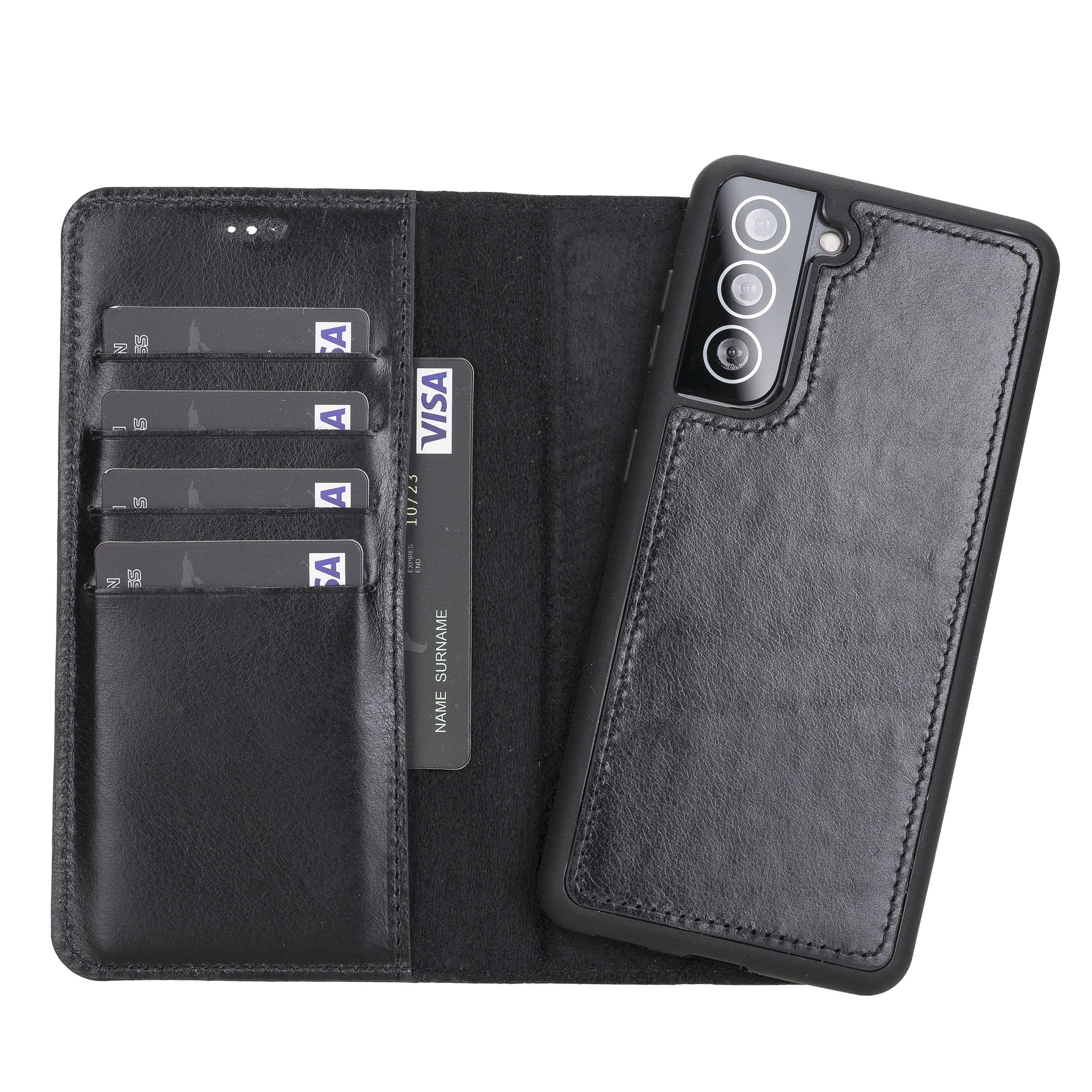 Magic Samsung Series Detachable Genuine Leather Wallet Case - MW Galaxy S21 / Rustic Black Bouletta