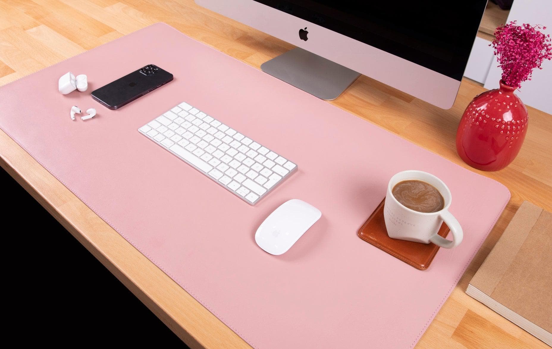 Natty Leather Natural Desk Mat (46 cm x 33 cm) Pink Bouletta