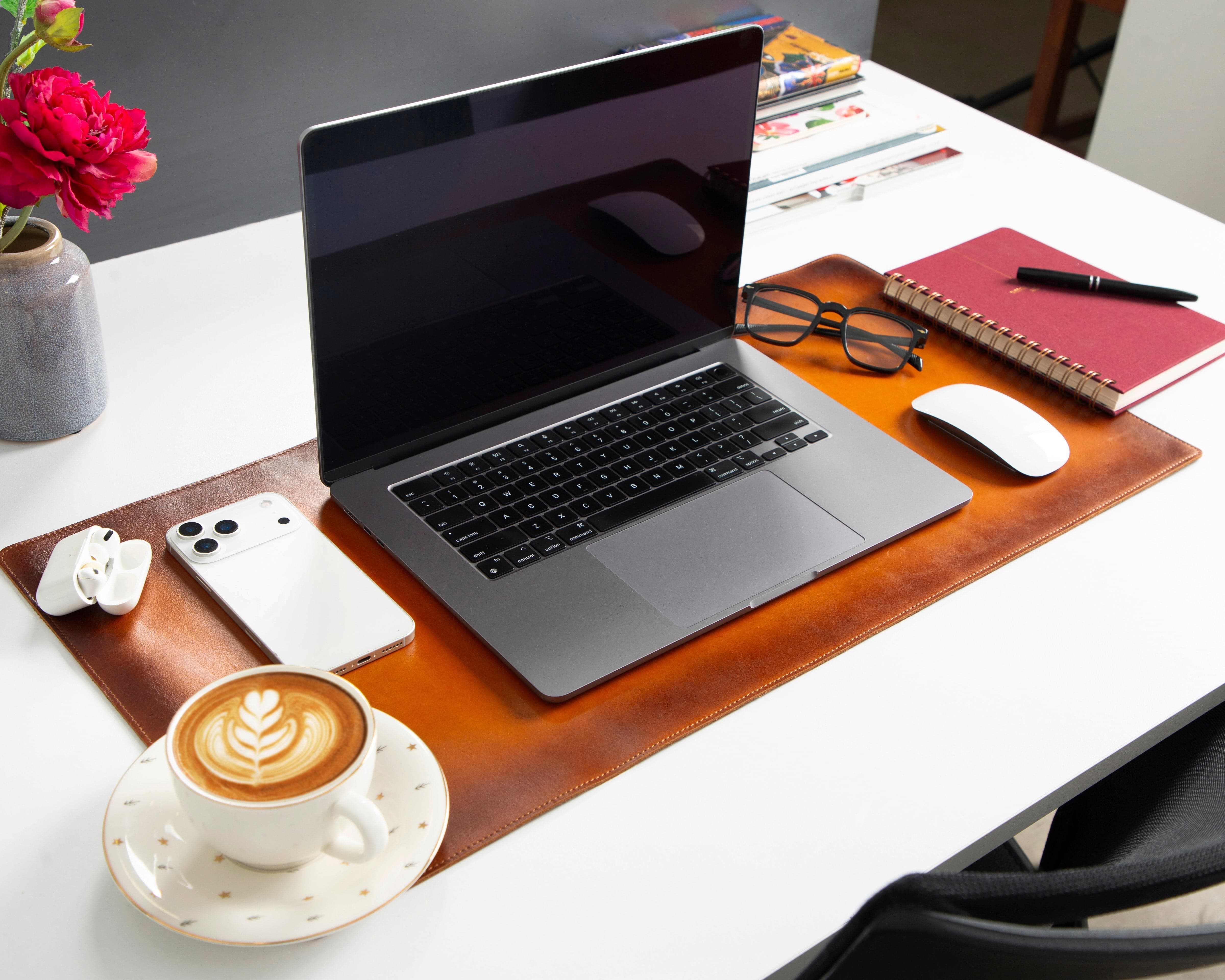 Natural Leather Desk Mat Small Tan Bouletta