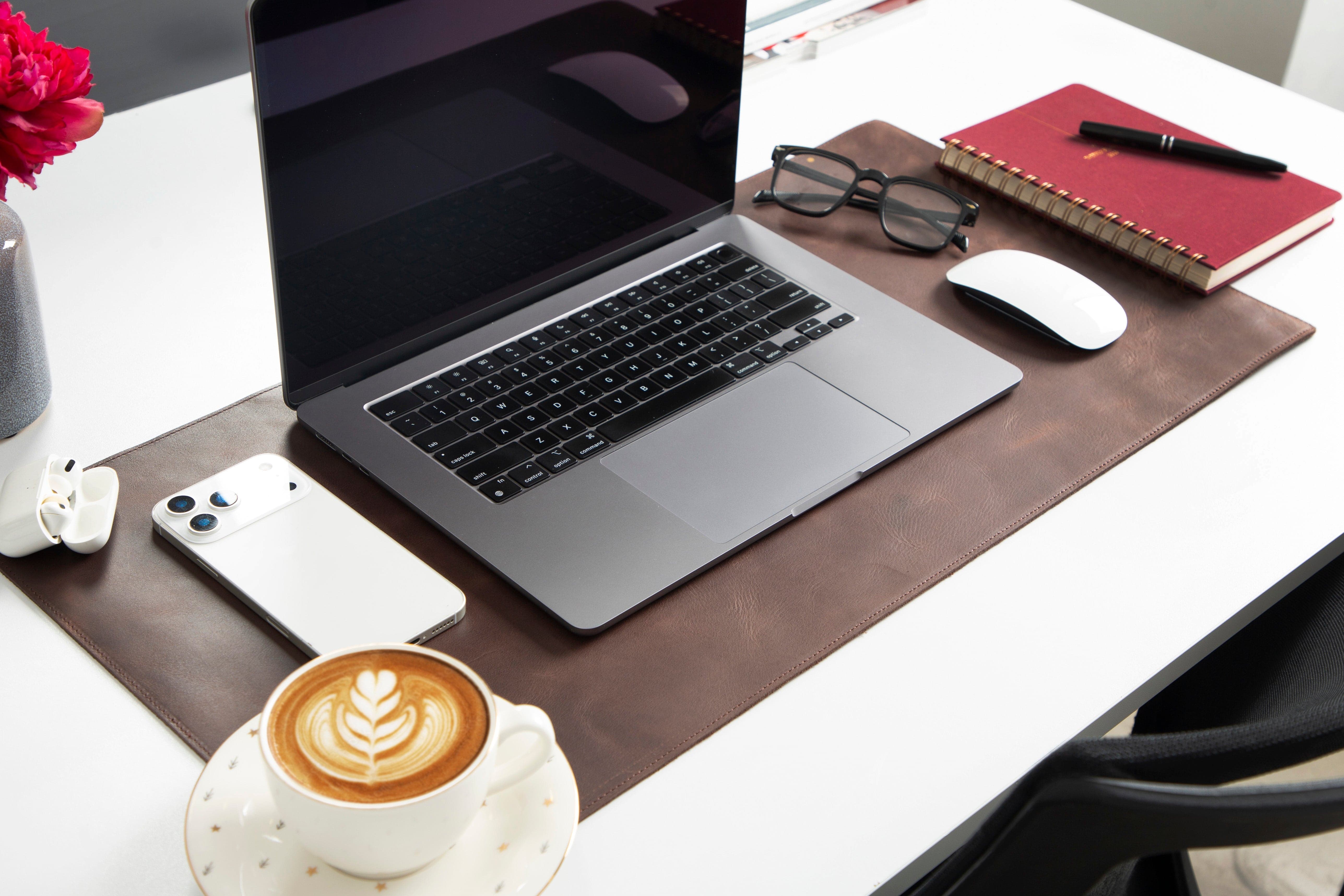Natural Leather Desk Mat Small Dark Brown Bouletta