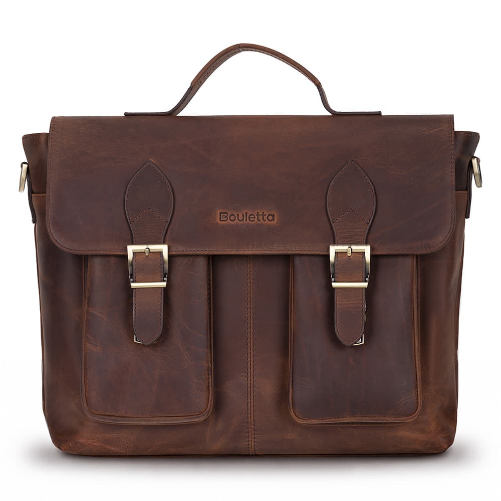 Olympus Leather Business Briefcase / Laptop Case 13" 14" / Saddle Brown Bouletta