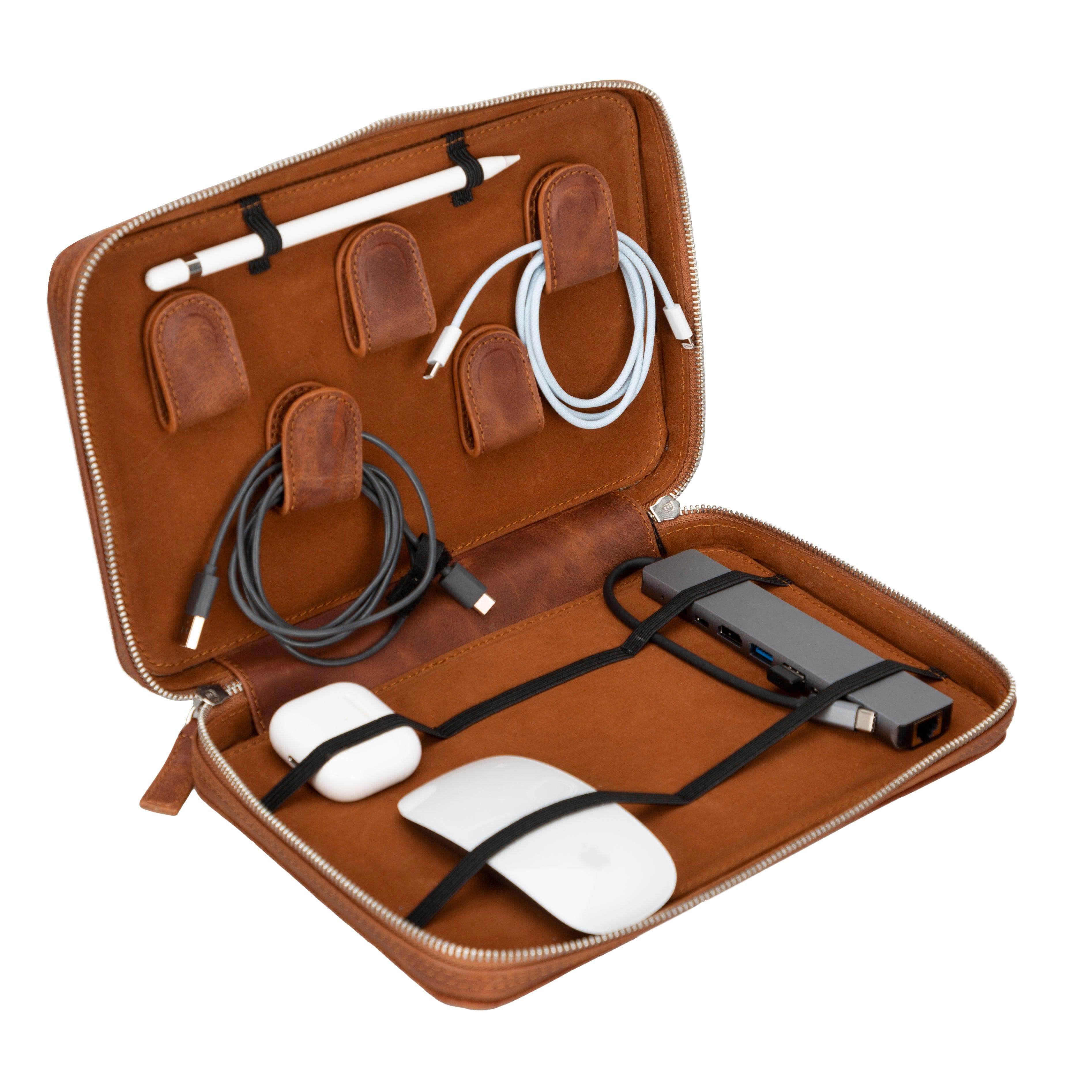 Orbex Leather Travel Cable Organizer Brown Bouletta